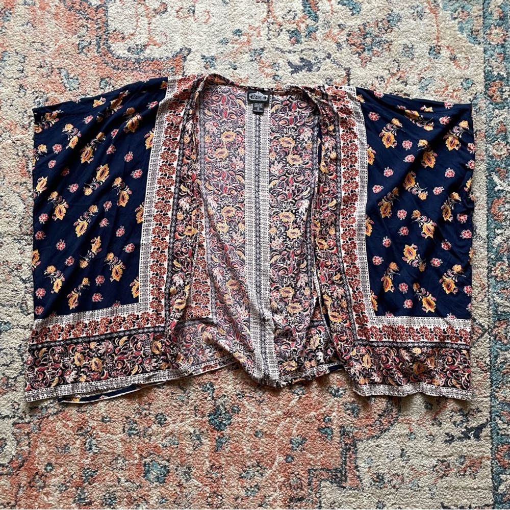 Angie Floral Kimono Top - Navy and Multicolor